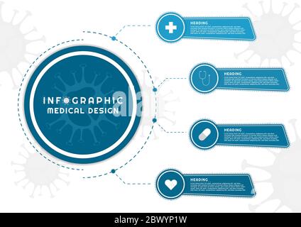 Infografik medizinische Design gestrichelte Linie Stil Symbol Design Kreis Form Coronavirus Konzept. vektor-Illustration. Stock Vektor