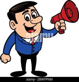 Geschäftsmann mit Bullhorn - EINE Cartoon Illustration eines Geschäftsmannes mit Bullhorn. Stock Vektor