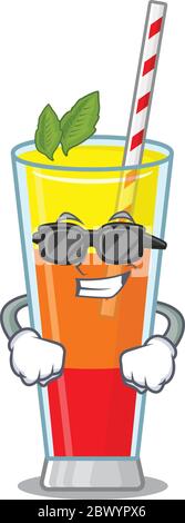 Cartoon Charakter Tequila Sonnenaufgang Cocktail trägt edle schwarze Gläser Stock Vektor