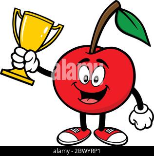 Kirsche mit Trophäe- EINE Cartoon Illustration einer Kirsche mit einer Trophäe. Stock Vektor