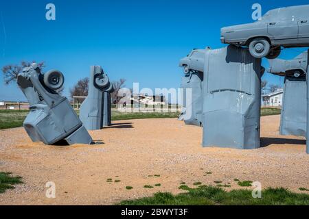Alliance, NE, USA - 5. Mai 2019: Das Carhenge and Car Art Reserve Stockfoto