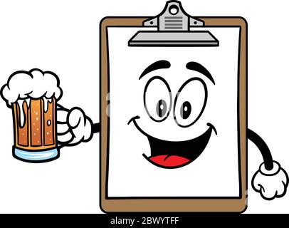 Clipboard Maskottchen mit Bier - EINE Cartoon Illustration einer Clipboard Maskottchen mit einem Bier. Stock Vektor