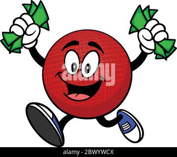 Dodgeball Maskottchen läuft mit Geld - EINE Cartoon-Illustration eines Dodgeball Maskottchen läuft mit Geld. Stock Vektor