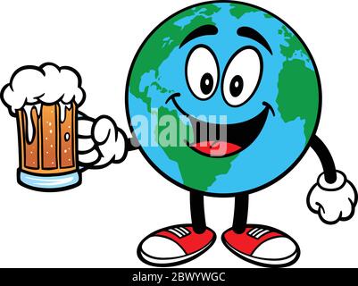 Erdmaschotte mit Bier - EINE Cartoon-Illustration eines Erdmaschotte mit Bier. Stock Vektor