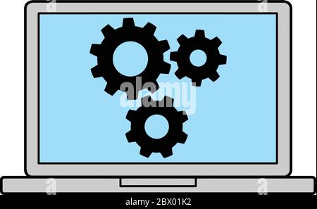 Laptop-Symbol mit Zahnrädern: Eine Abbildung eines Laptop-Symbols mit Zahnrädern. Stock Vektor