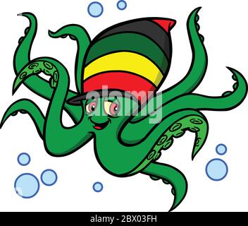 Octopus Rasta- EINE Cartoon Illustration eines Rasta Octopus. Stock Vektor
