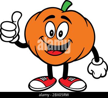 Kürbis Maskottchen mit Daumen hoch - EINE Cartoon-Illustration eines Kürbis Maskottchen mit einem Daumen hoch. Stock Vektor
