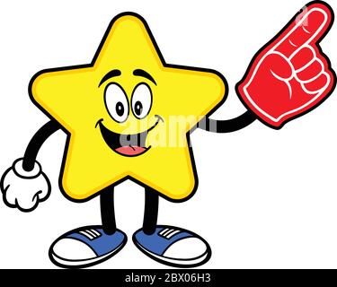 Star Mascot mit einer Hand aus Schaumstoff - EINE Cartoon-Illustration eines Stern Mascot mit einer Hand aus Schaumstoff. Stock Vektor