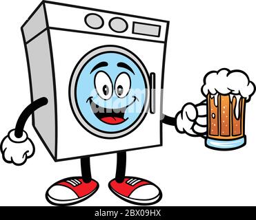 Waschmaschine mit Bier - EINE Cartoon Illustration einer Waschmaschine mit Bier. Stock Vektor