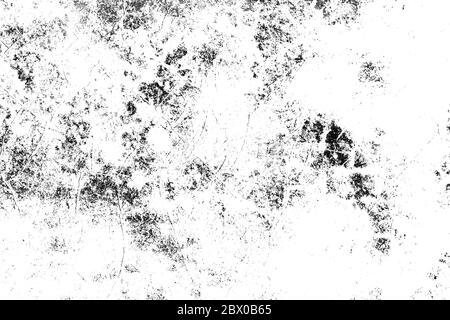 Schwarz-weiß Grunge Hintergrund. Abstrakte monochrome Textur von Rissen, Kratzern, Spänen, Staub Stockfoto