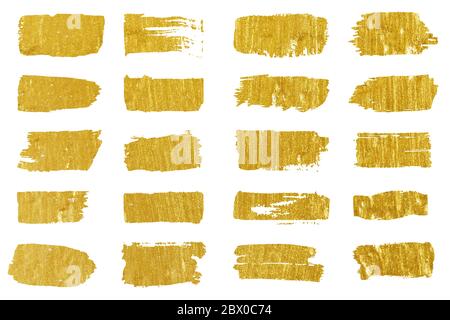 Sammlung von goldenen Farbstrichen. Grunge abstrakt Hand bemalten Element Gold strichen mit einem Pinsel. Stockfoto