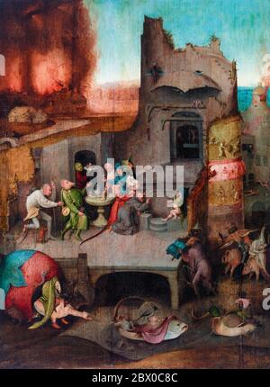 Hieronymus-Bosch-Gemälde, Temptation of Saint Anthony, ca. 1550 Stockfoto