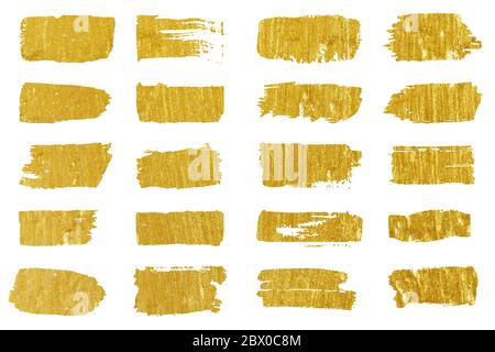 Sammlung von goldenen Farbstrichen. Grunge abstrakt Hand bemalten Element Gold strichen mit einem Pinsel. Stockfoto
