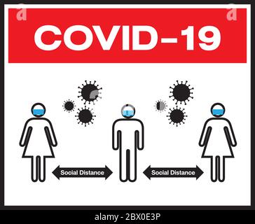 Social Distance Signage COVID19 Corona Virus Ausbruch Biohazard, Vektor-Art Bild Illustration Stock Vektor