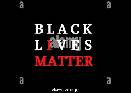 Black Lives Matter Illustration in Weiß und Rot vor einem schwarzen Hintergrund. In vielen Städten der Vereinigten Staaten gibt es einen riesigen Protest Stockfoto