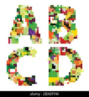 Vektor-Illustration Obst und Gemüse Alphabet Buchstaben Stock Vektor
