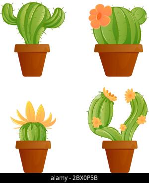 Grüne mexikanische Kaktus Pflanze oder Kakteen Sukkulent in Gartentöpfen verschiedene Satz Vektor-Illustration von Zimmerpflanze isoliert auf weißem Hintergrund perfekt zu U Stock Vektor