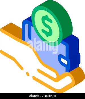 Hand hält Geldbörse mit Geld isometrische Symbol Vektor-Illustration Stock Vektor