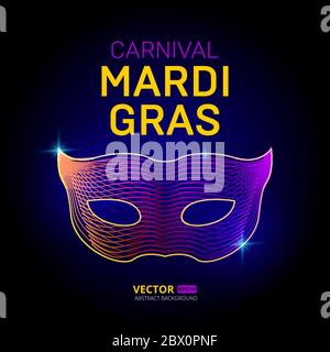 Vector mardi Gras Karneval venezianische Maske Silhouette Kontur mit abstrakten 3d Geometrie Linien Textur und Kontur Verlauf Wellen vintage modern trendy g Stock Vektor