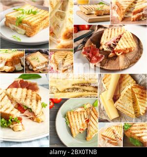 Collage aus Fotos mit leckeren Sandwiches Stockfoto