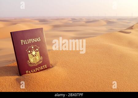 Philippinischer Pass in der Wüste von Riad, Saudi-Arabien. Stockfoto