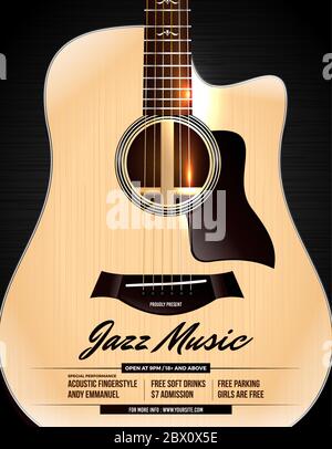 Unplugged Acoustic Guitar Jazz Concert Poster Stock Vektor