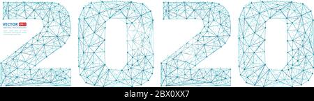 Abstrakte polygonale Zahlen für Neujahr 2020 mit Textur von Sternenhimmel oder Weltraum-Universum Vektor-Illustration von Drahtghtabeln Zahlen bestehend aus Polyg Stock Vektor