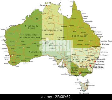 Sehr detaillierte editierbare politische Karte mit getrennten Ebenen. Australien. Stock Vektor