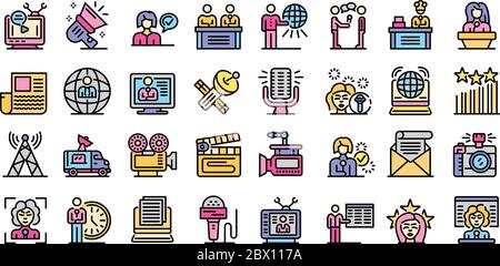 TV-Präsentatorsymbole festgelegt, Umriss Stil Stock Vektor