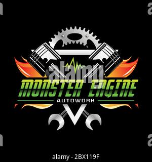 Symbol Für Das Design Des Fire Power Monster Engine Logo Stock Vektor