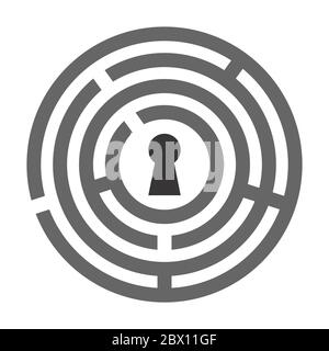 Schlüsselloch im Labyrinth-Symbol isoliert auf weiß Stock Vektor