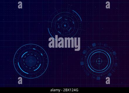 Satz von HUD Kreis Infografik Elemente. Sci-Fi runder Head-up-Bildschirm für futuristische Benutzeroberfläche HUD, UI, GUI. Technologie und Wissenschaft. Editierbar Stock Vektor