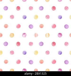 Aquarell nahtlose Muster von bunten Aquarell handbemalten Kreis auf weiß isoliert. Perfekt zum Einpacken von Papier, Druck, Verpackung, Textil Stockfoto
