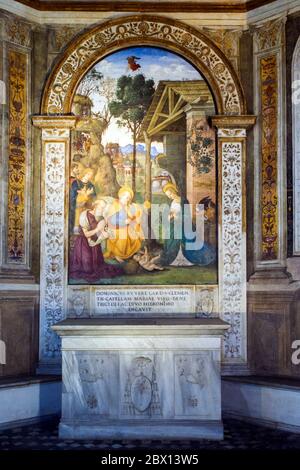 Das Fresko Krippe mit der Heiligen Hieronymus von Bernardino Pinturicchio (1488-1490) in Rovere-Kapelle in der Kirche Santa Maria del Popolo, Rom, Italien Stockfoto
