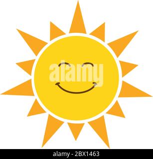Leuchtend gelb lächelnd Sonne Vektor Illustration isoliert auf weißem Hintergrund Stock Vektor