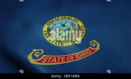 Staatsflagge von Idaho winkt im Wind. 3d-Rendering. Stockfoto