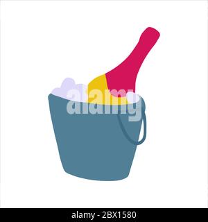 Champagnerflasche im Eiskübel. Symbol für einfaches Doodle. Vektor handgezeichnete Illustration. Stock Vektor