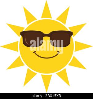 Sommer Sonne lächelndes Gesicht mit Sonnenbrille Vektor-Illustration isoliert auf weißem Hintergrund Stock Vektor