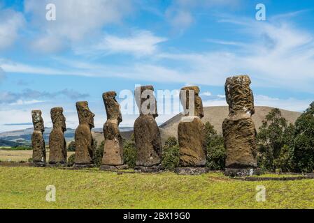 Die berühmten Rapa Nui Statuen auf der östlichen Insel im Pazifischen Ozean Stockfoto