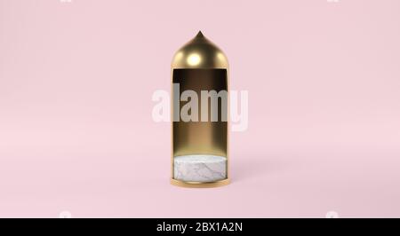 Weißes Marmor Podium rosa Hintergrund 3D-Rendering Stockfoto