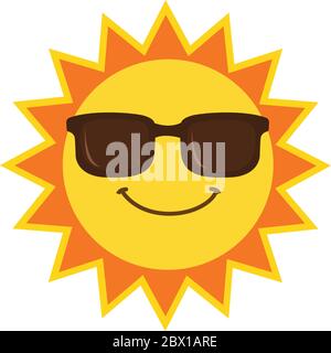 Flache lustige Sonne Gesicht Symbol Illustration isoliert auf weißem Hintergrund Vektor Stock Vektor