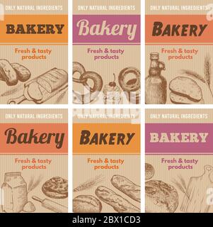 Poster für die Bäckerei. Frisches Brot, Skizze Weizenohr und Geschmack natürliche Zutaten Hand gezeichnet Banner Vektor Illustration Set Stock Vektor