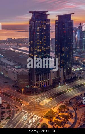 Wunderschöne Stadtansicht der West Bay Gegend. Marriott Marques Hotel Doha Stockfoto