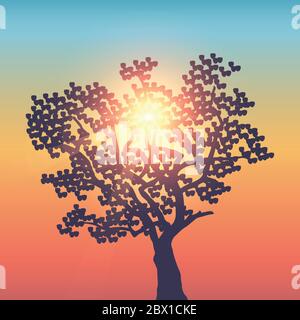 Großer Baum in sonnigen bunten Himmel Vektor-Illustration EPS10 Stock Vektor