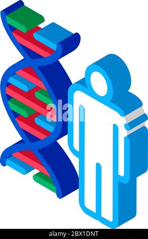 Abbildung des isometrischen Symbolvektors der DNA von Mensch und Molekül Stock Vektor