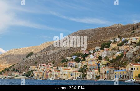 Hafen in Symi Town, Simi Island, Griechenland Stockfoto