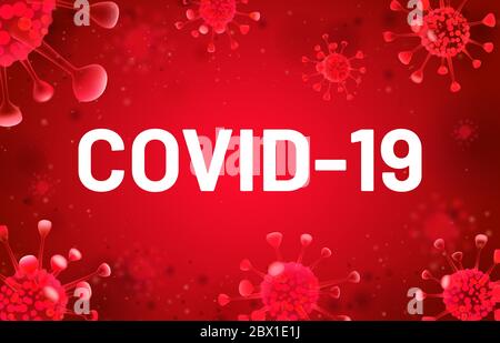 Covid-19 Banner mit roten Viruszellen schwimmend Stock Vektor