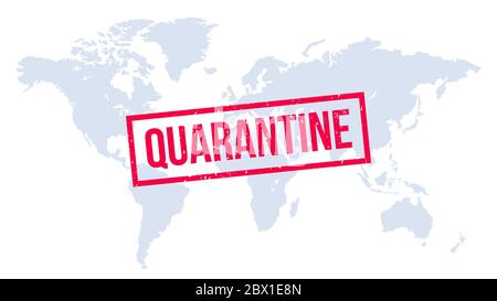 Quarantäne Gummistempel über Welt Karte Design Stock Vektor