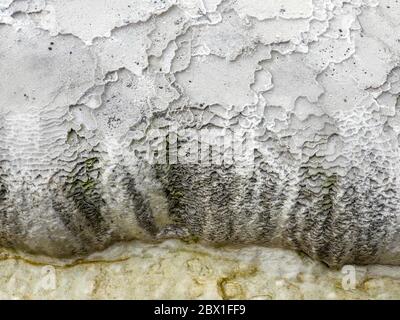 Die Primrose Terrasse, Waiotapu geothermischen Park, Neuseeland. Nahaufnahme der Sinter Terrassen mit silica Kaution detail Stockfoto