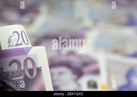 Nahaufnahme Bilder von 20 Pfund Noten UK Currancy Stockfoto
